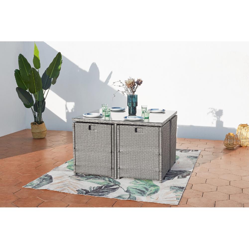 Salón De Jardín Encastrable 4 Plazas De Resina Trenzada Gris/blanco MIAMI