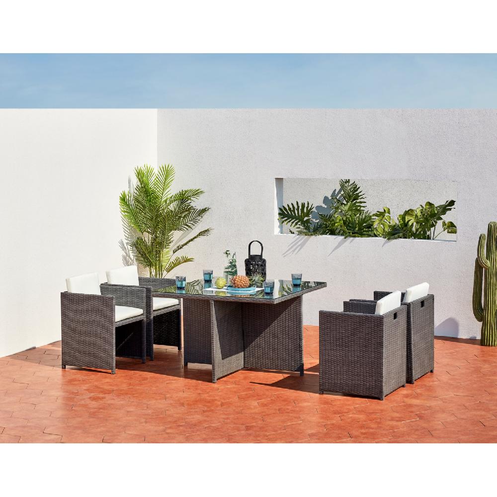 Salón De Jardín Encastrable 4 Plazas De Resina Trenzada Gris/blanco MIAMI