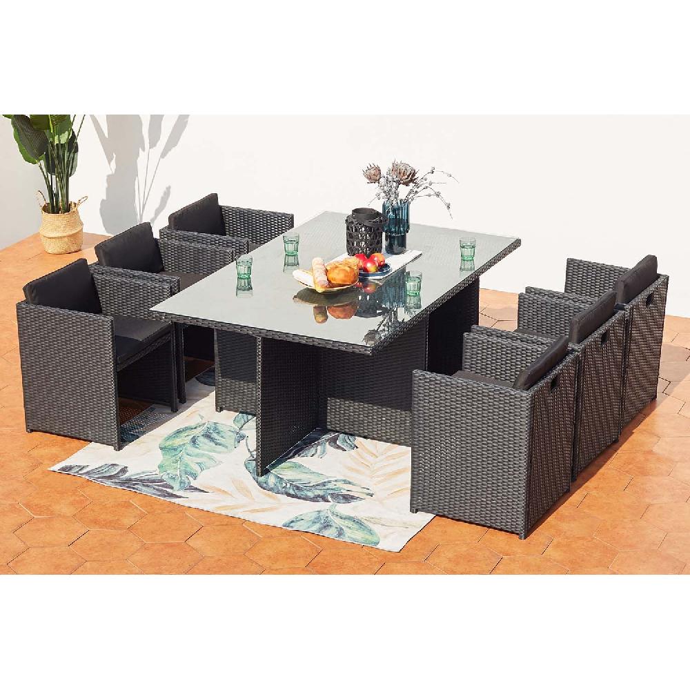 Salón De Jardín Encastrable 6 Plazas De Resina Trenzada Negro/negro MIAMI