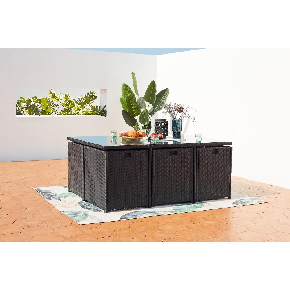 Salón De Jardín Encastrable 6 Plazas De Resina Trenzada Negro/negro MIAMI