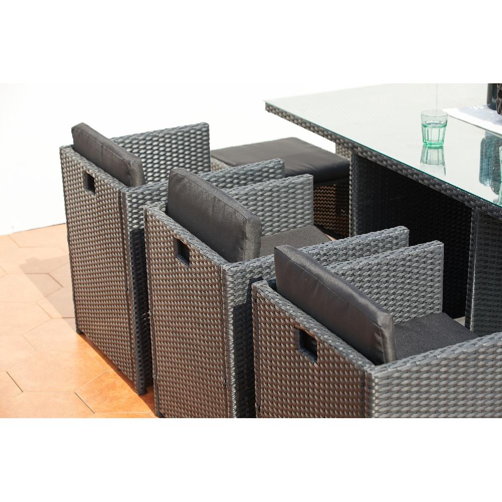 Salón De Jardín Encastrable 6 Plazas De Resina Trenzada Negro/negro MIAMI