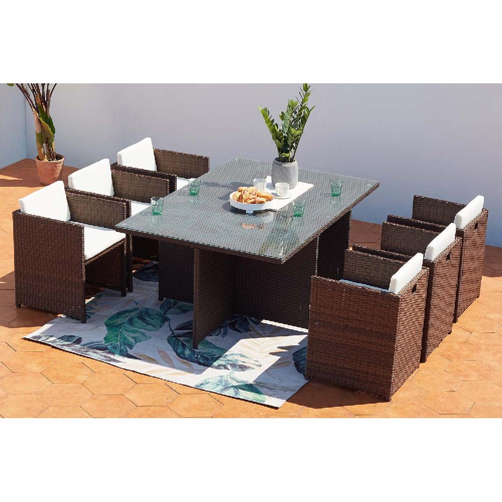 Salón De Jardín Encastrable 6 Plazas De Resina Trenzada Marrón/blanco MIAMI