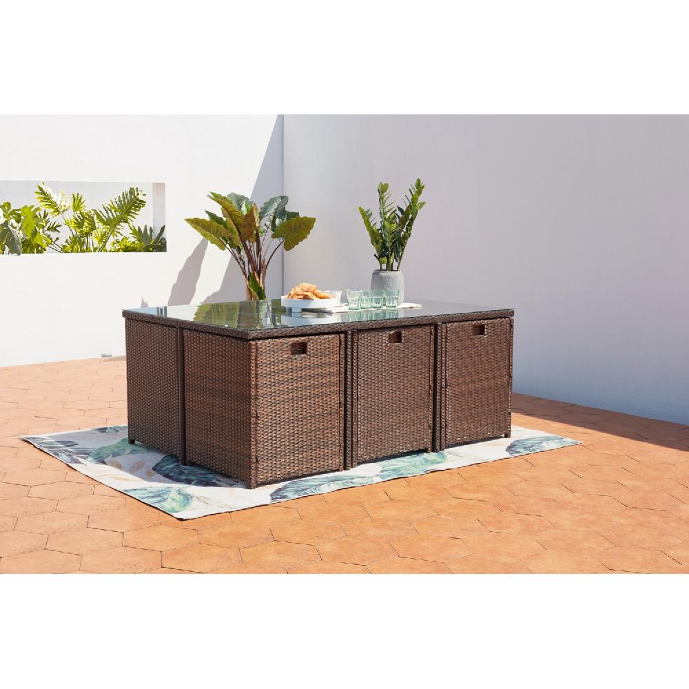 Salón De Jardín Encastrable 6 Plazas De Resina Trenzada Marrón/blanco MIAMI