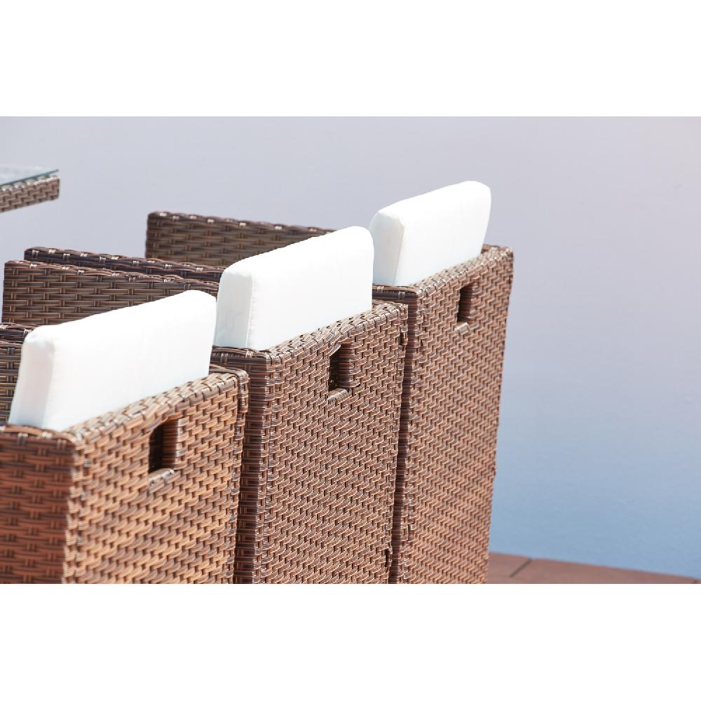 Salón De Jardín Encastrable 6 Plazas De Resina Trenzada Marrón/blanco MIAMI