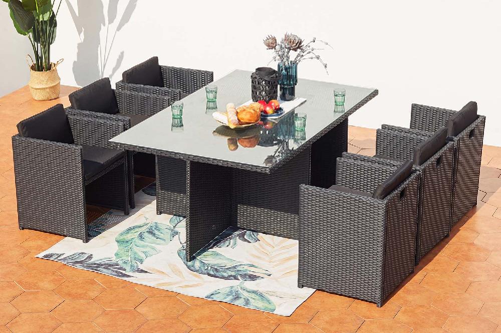 Salón de jardín encastrable 6 plazas de resina trenzada negro/negro MIAMI