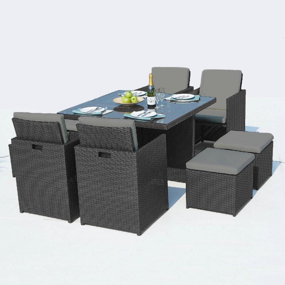 Salón De Jardín Encastrable 8 Plazas De Resina Trenzada Negro/gris MONACO