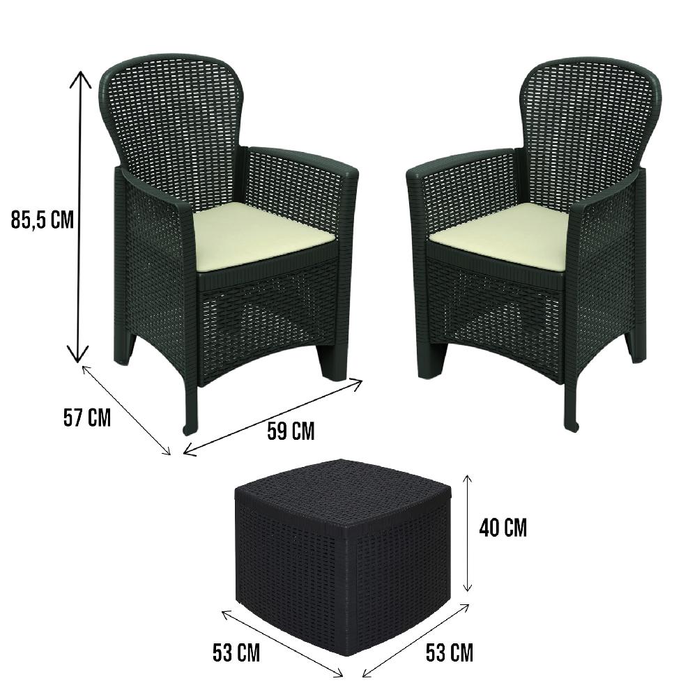 Salón De Jardín Napoli Conjunto De Jardín Con 2 Sillones Y 1 Mesa Container Zona De Estar Efecto Rattan 100% Made In Italy Antracita