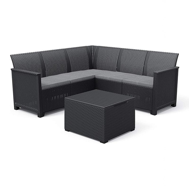 Salón exterior en resina sofá "Corner" + sillones + mesa rinconera