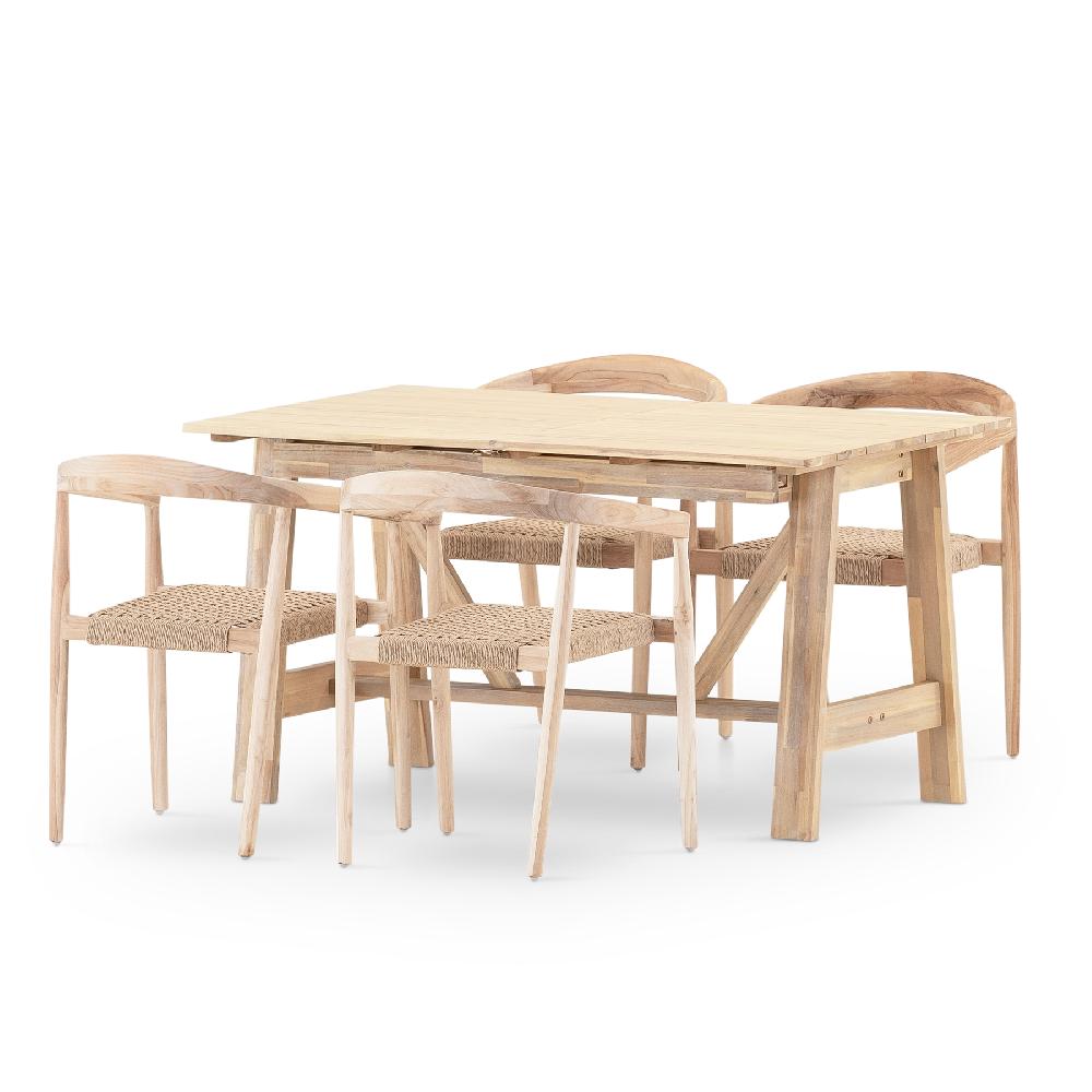 Set comedor 4pl extensible madera 140/200x86 y butaca - lamas & modena
