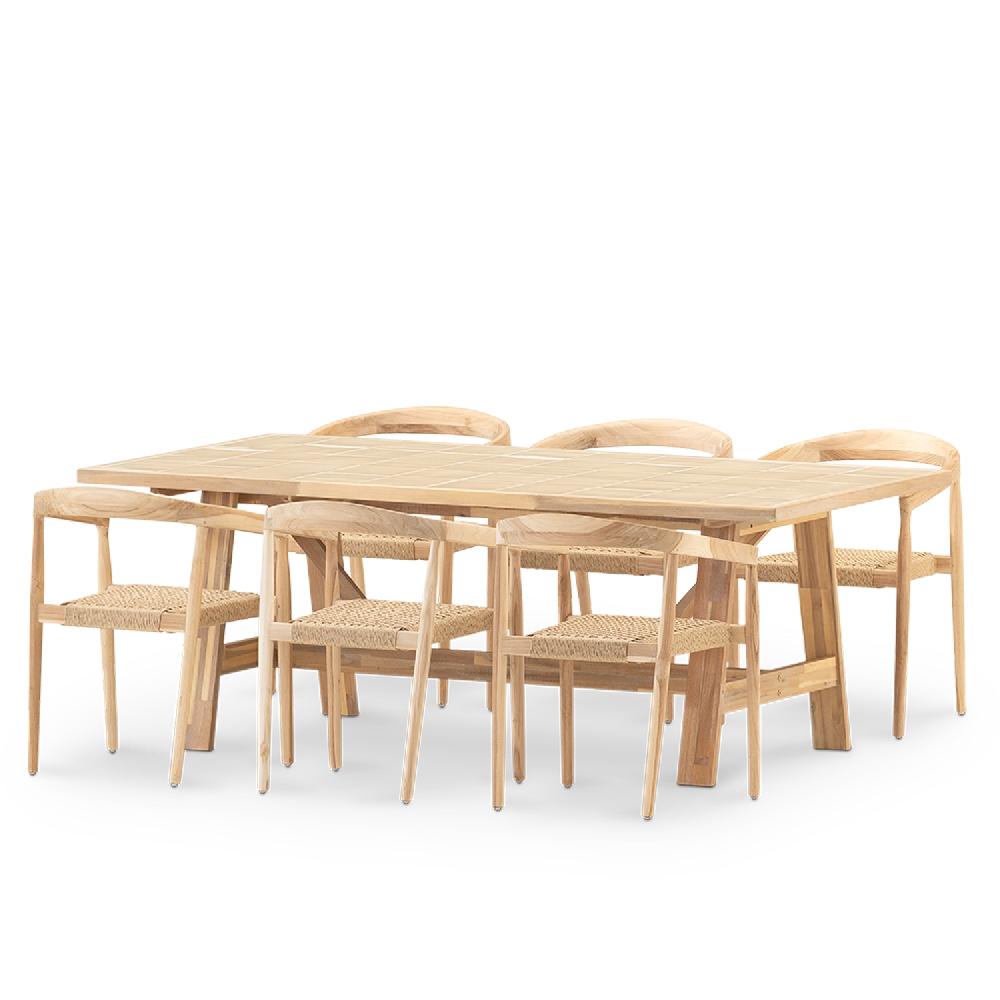 Set comedor 6 pl ceramica beige 205x105 y butaca - Bisbal & Módena