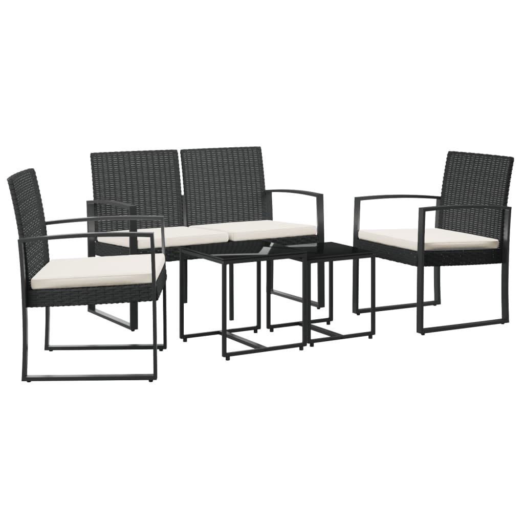 Set Comedor De Jardín 5 Piezas Conjunto De Comedor De Exterior Conjunto De Jardín Con Cojines PP Aspecto Ratán Negro CFW139106