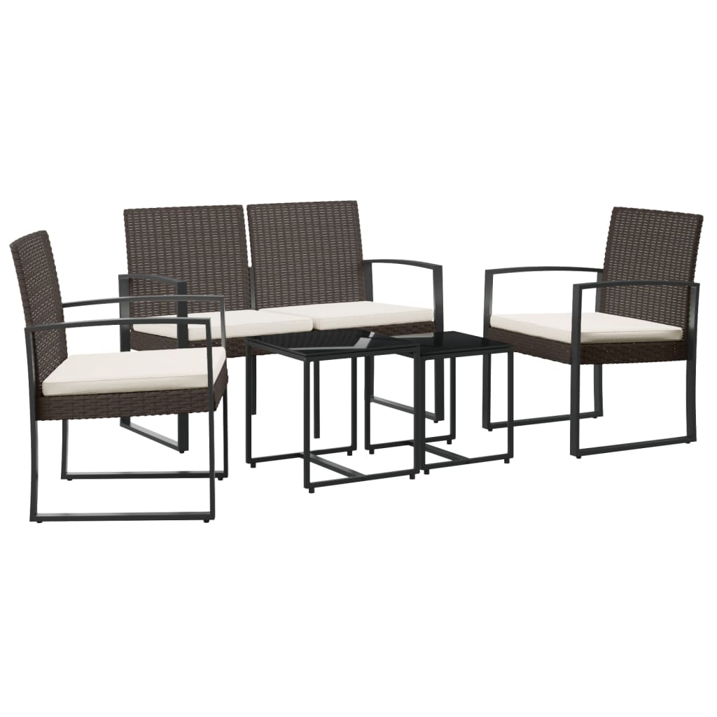 Set Comedor De Jardín 5 Piezas Conjunto De Comedor De Exterior Conjunto De Jardín Y Cojines PP Aspecto Ratán Marrón CFW648356