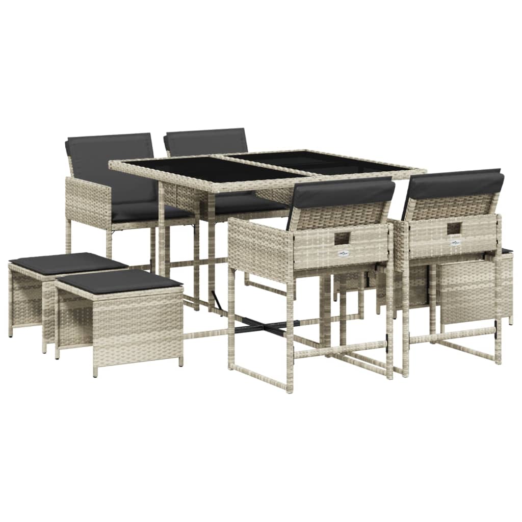 Set Comedor De Jardín 9 Piezas | Conjunto De Jardín | Muebles De Jardín Cojines Ratán Sintético Gris Claro CFW600244