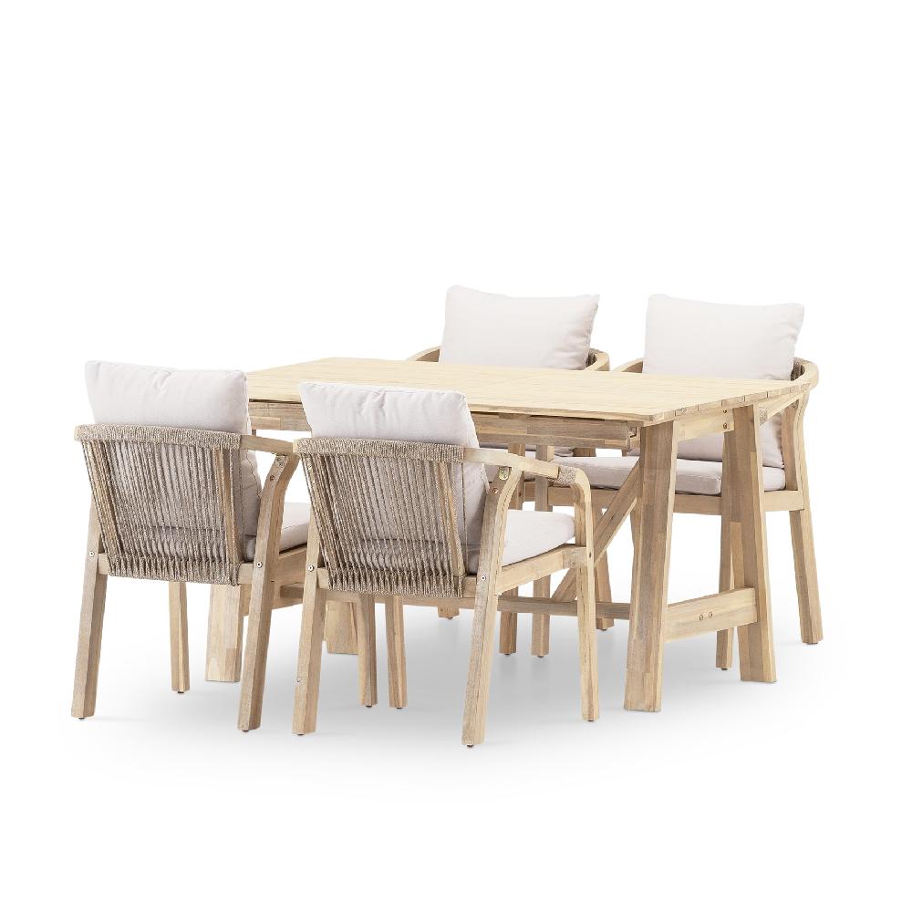 Set comedor jardin 4 plazas mesa extensible madera 140/200x86 - Lamas & Siena