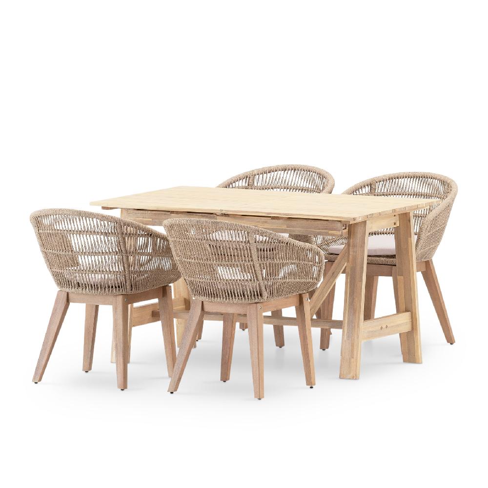 Set comedor jardin 4 plazas mesa extensible madera 140/200x86 - Lamas & Provenza