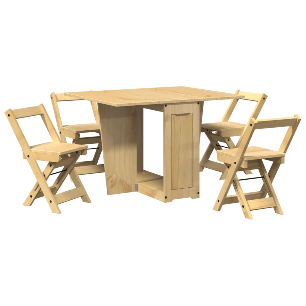 Set Comedor Plegable Mariposa 5 Uds | Juego De Muebles De Jardín Corona Madera Pino Marrón CFW310778