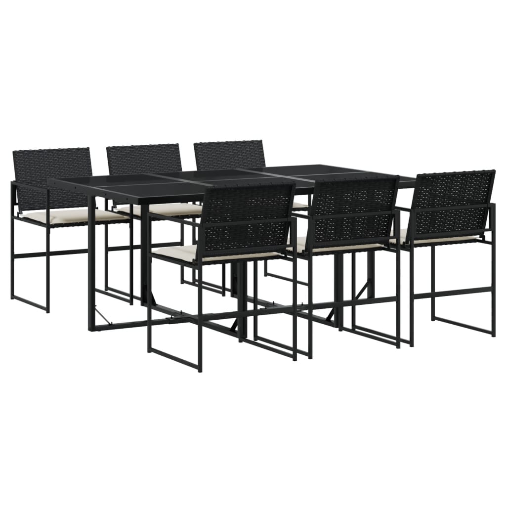 Set de comedor de jardín 7 uds | Muebles de jardín y cojines ratán sintético negro CFW74922