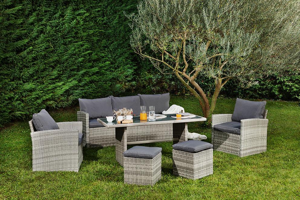 Set De Exterior/jardín En Poliratán Para 7 Personas Catania