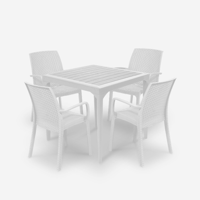 Set De Jardín Con 1 Mesa De 80x80 Cm Y 4 Sillas De Exterior Color Blanco Provence Light