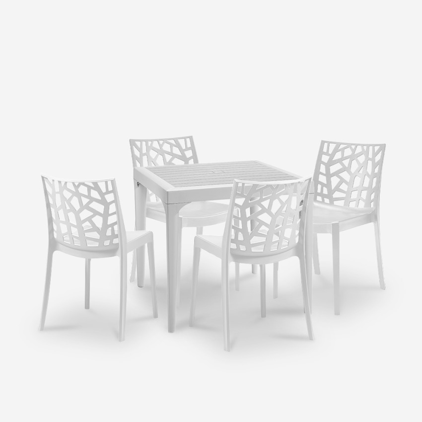 Set De Jardín Con 1 Mesa De 80x80 Cm Y 4 Sillas De Exterior Color Blanco Provence Light
