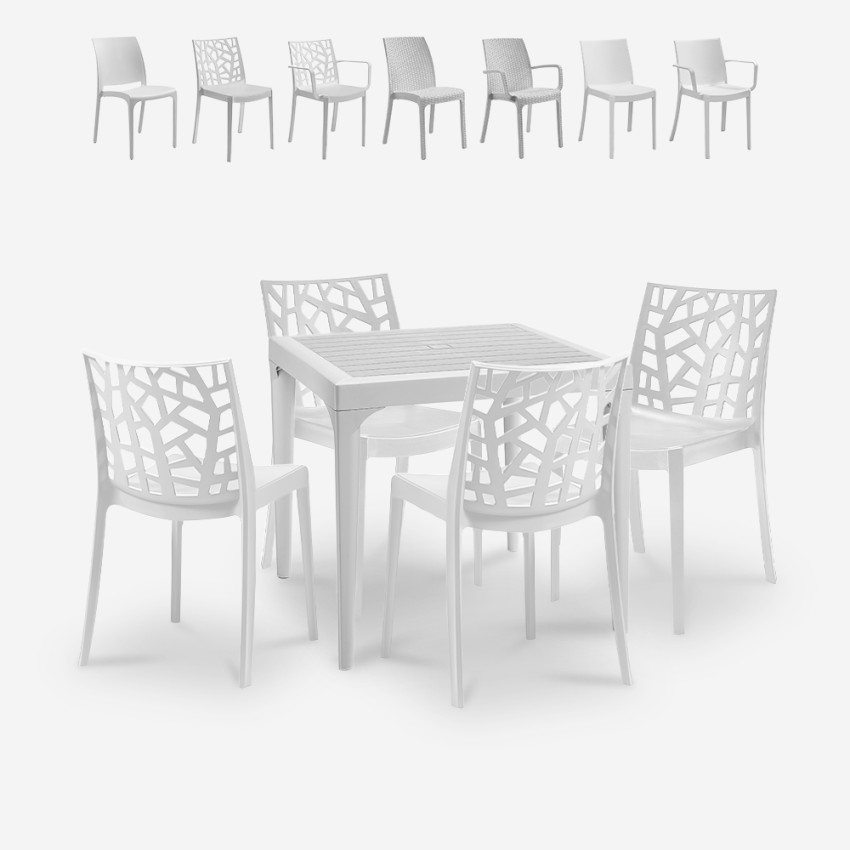 Set De Jardín Con 1 Mesa De 80x80 Cm Y 4 Sillas De Exterior Color Blanco Provence Light