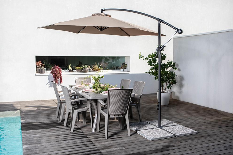 Set De Jardín De Polipropileno Con Mesa Samuel 200x95 Cm Y 6 Sillas Efecto Ratán Diana Topo