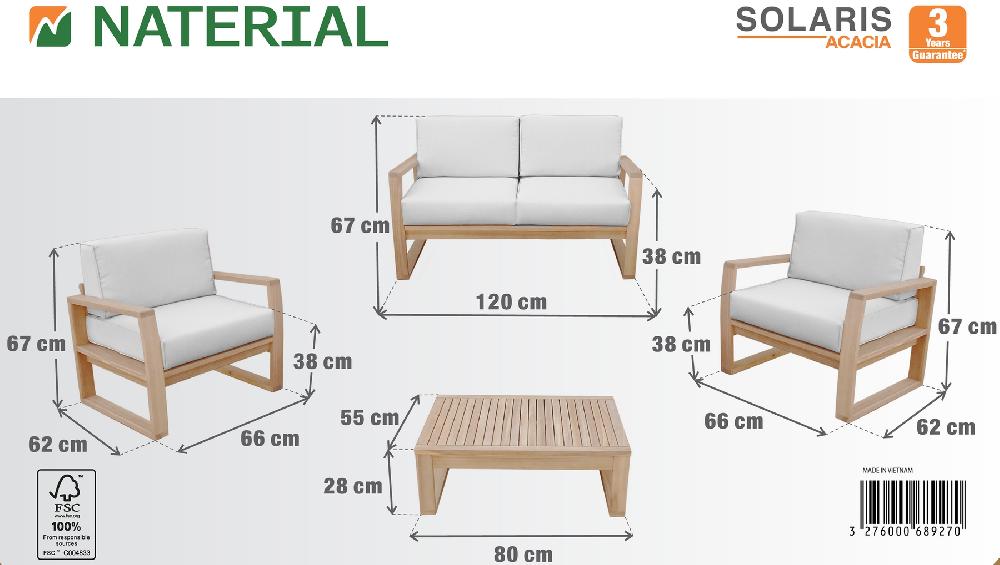 Set De Jardín De Sofás Y Mesa Baja Solaris De Madera Para 4 Personas