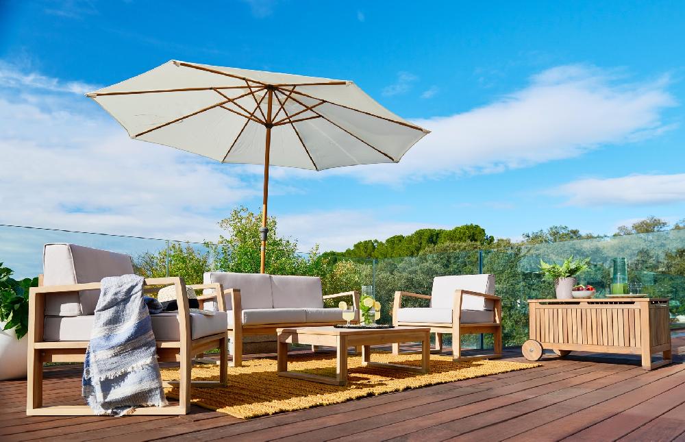 Set de jardín de sofás y mesa baja Solaris de madera para 4 personas