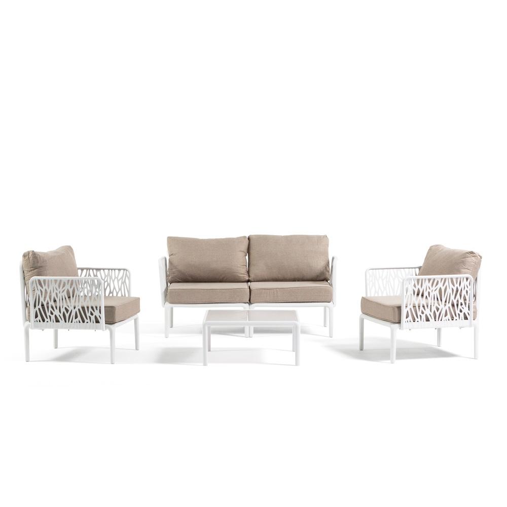 Set de lujo Hoya para exterior/jardín con estructura de resina con fibra de vidrio blanco/cuerda