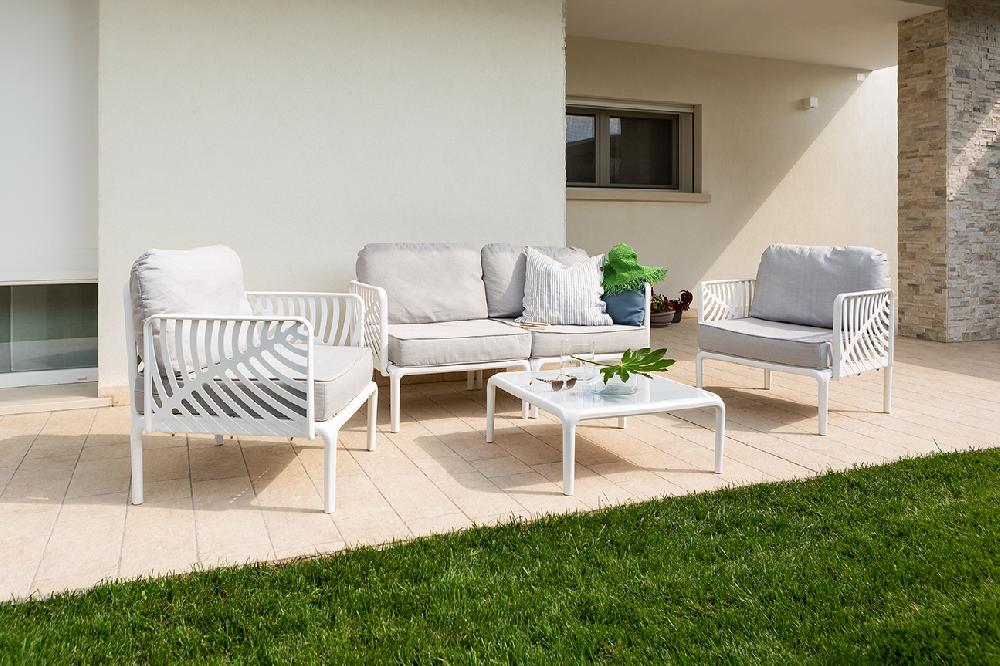 Set De Lujo Kenzia Para Exterior/jardín Con Estructura De Resina Con Fibra De Vidrio Blanco/cuerda