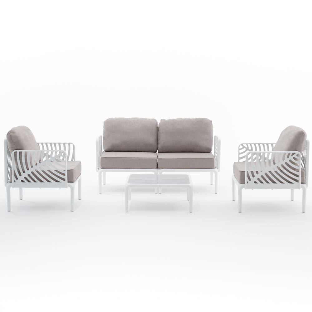 Set de lujo Kenzia para exterior/jardín con estructura de resina con fibra de vidrio blanco/cuerda