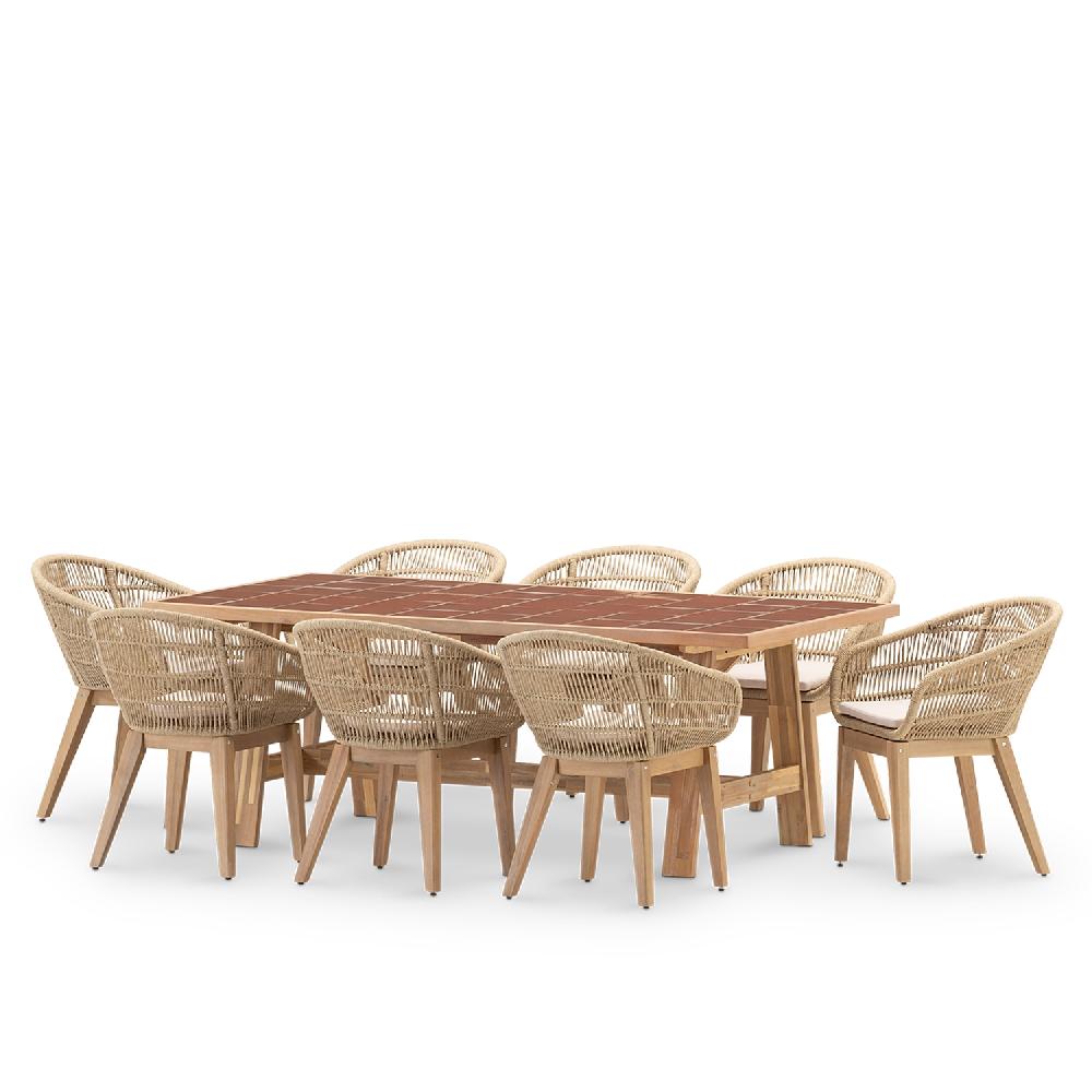 Set De Mesa De Madera Y Cerámica Terracota Y 8 Sillas - Bisbal & Provenza