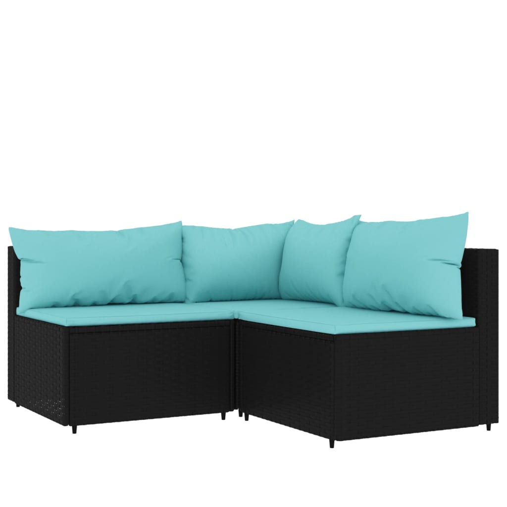 Set de muebles de jardín 3 piezas | Conjunto de comedor | Conjunto de descanso y cojines ratán sintético negro CFW279423