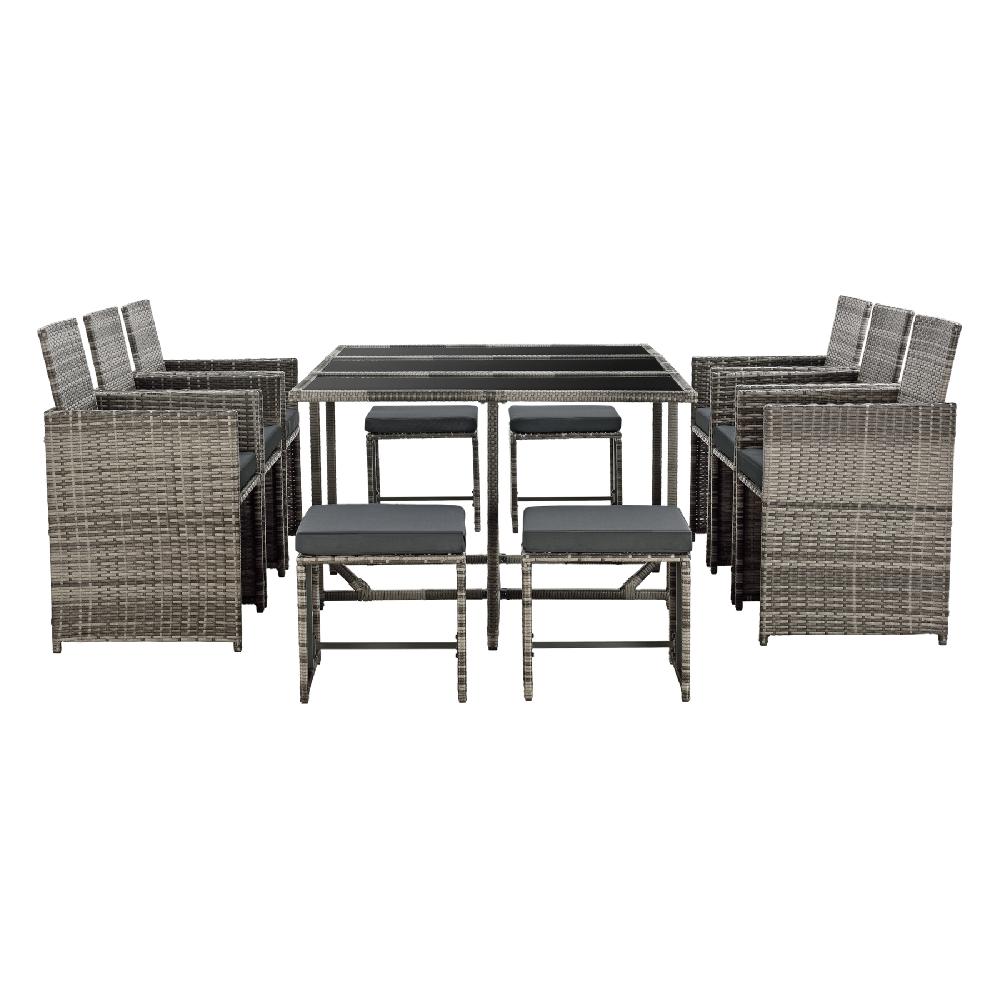 Set de Muebles de Jardín Laredo con Cojines 11-Piezas Polyrattan Gris meler [en.casa]