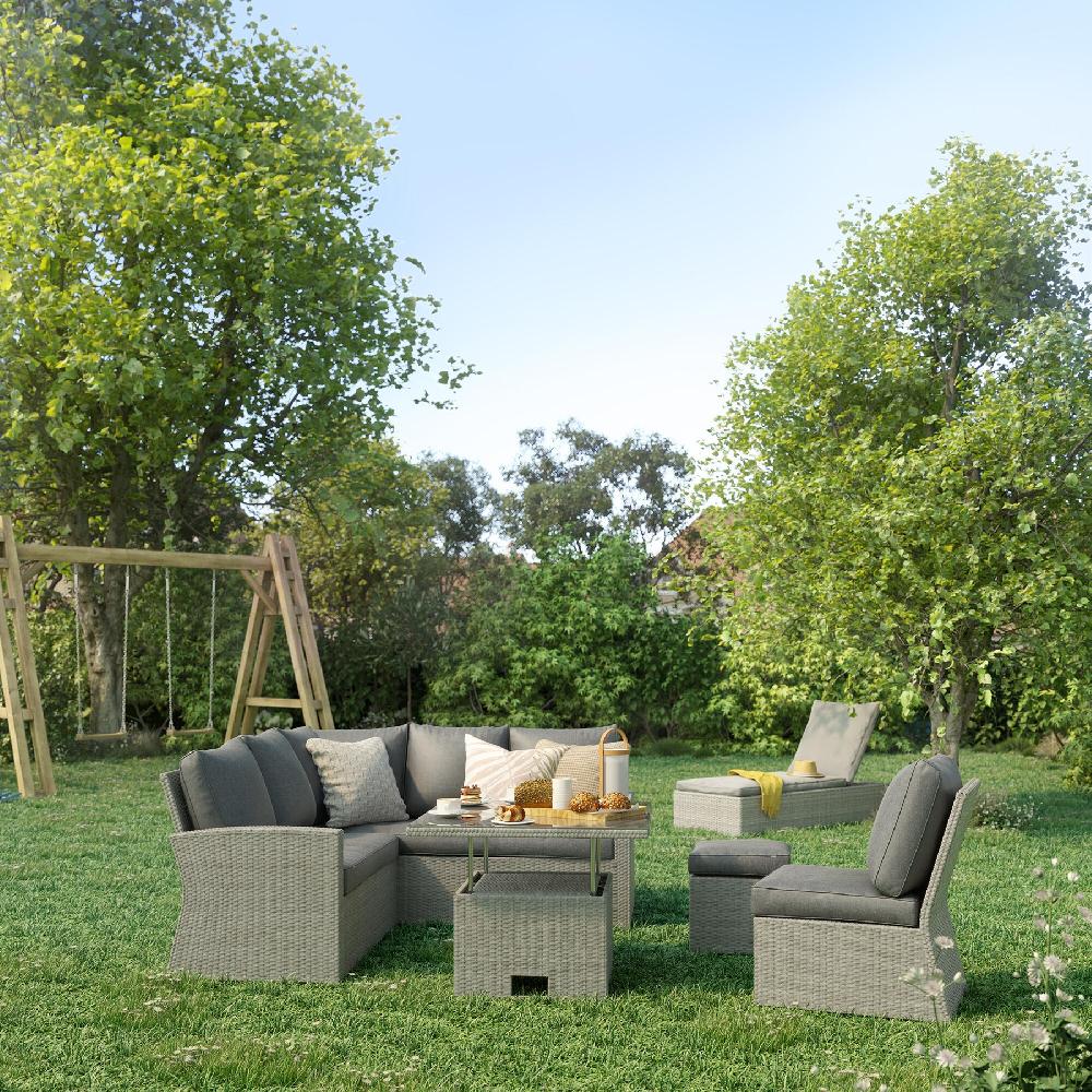 Set De Muebles De Porche NATERIAL Davos De Aluminio Y Ratán 6 Personas