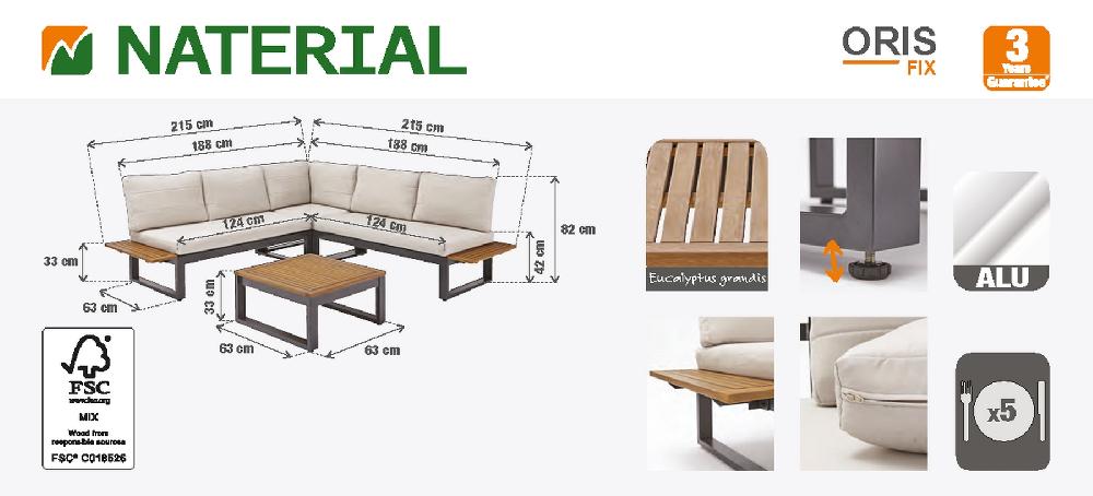 Set De Porche De Aluminio NATERIAL Oris Para 5 Personas