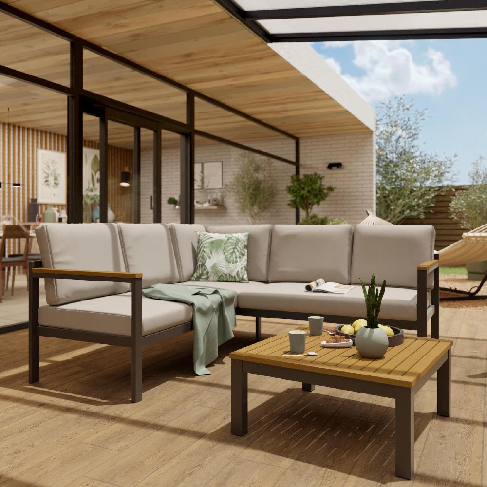 Set De Porche De Aluminio Y Madera NATERIAL Oris II Para 5 Personas