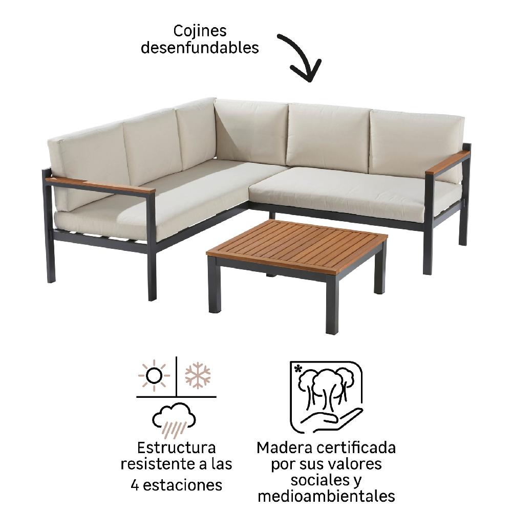 Set De Porche De Aluminio Y Madera NATERIAL Oris II Para 5 Personas