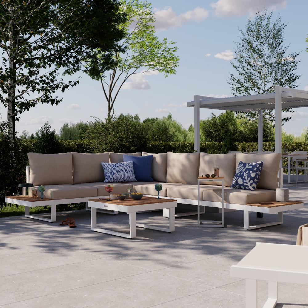 Set de porche de jardín esquinero de aluminio Persea blanco