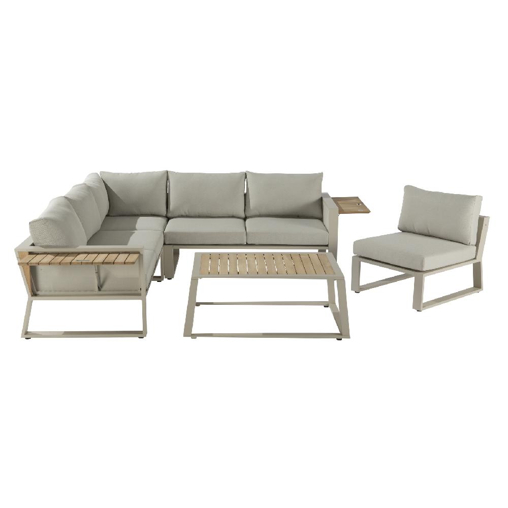 Set De Porche Esquinero NATERIAL Elani De Aluminio/madera Para 6 Personas