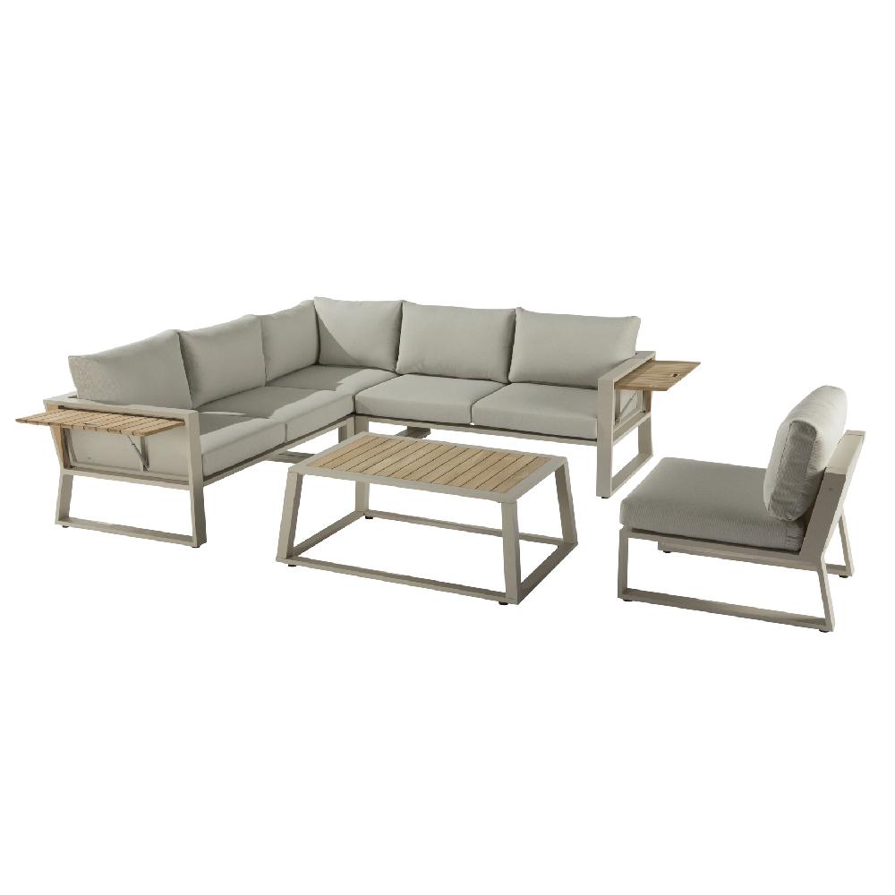 Set De Porche Esquinero NATERIAL Elani De Aluminio/madera Para 6 Personas