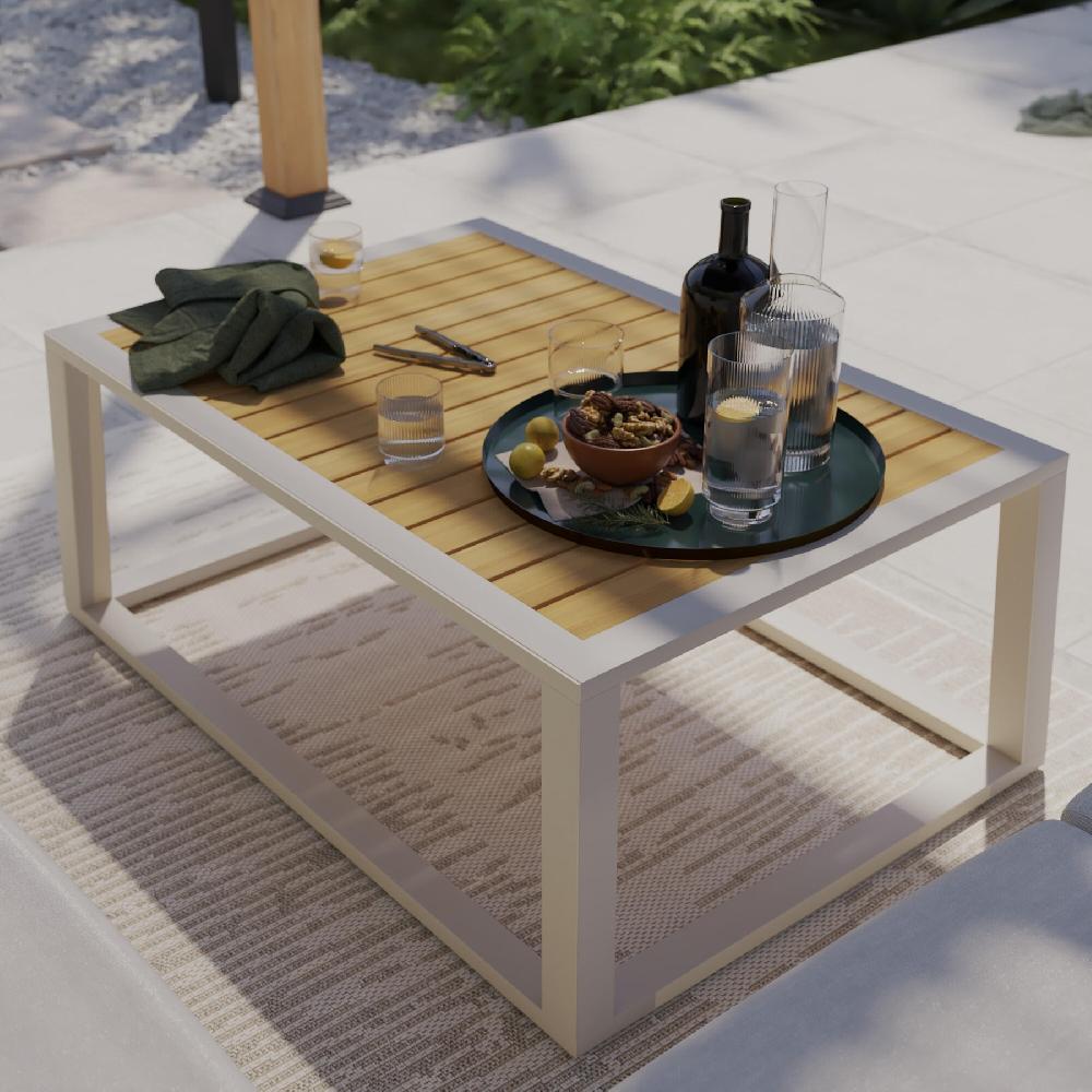 Set de porche esquinero NATERIAL Elani de aluminio/madera para 6 personas