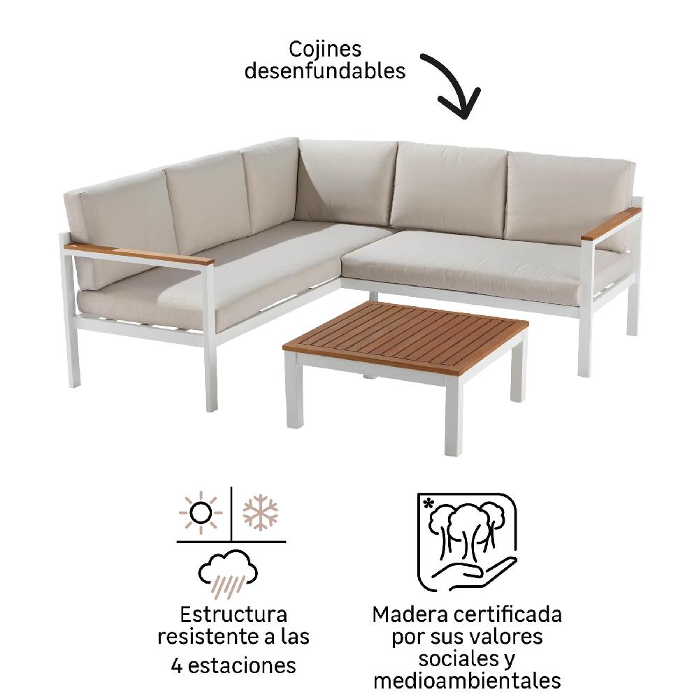 Set De Porche Esquinero NATERIAL Oris II De Aluminio Blanco Para 5 Personas