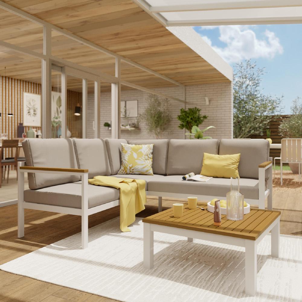 Set De Porche Esquinero NATERIAL Oris II De Aluminio Blanco Para 5 Personas