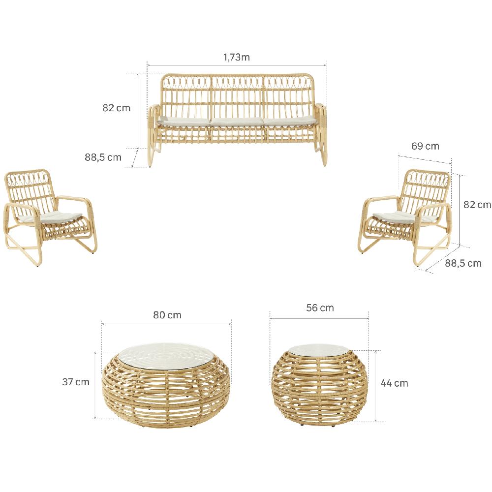 Set De Porche NATERIAL Bellis De Aluminio/mimbre Para 5 Personas