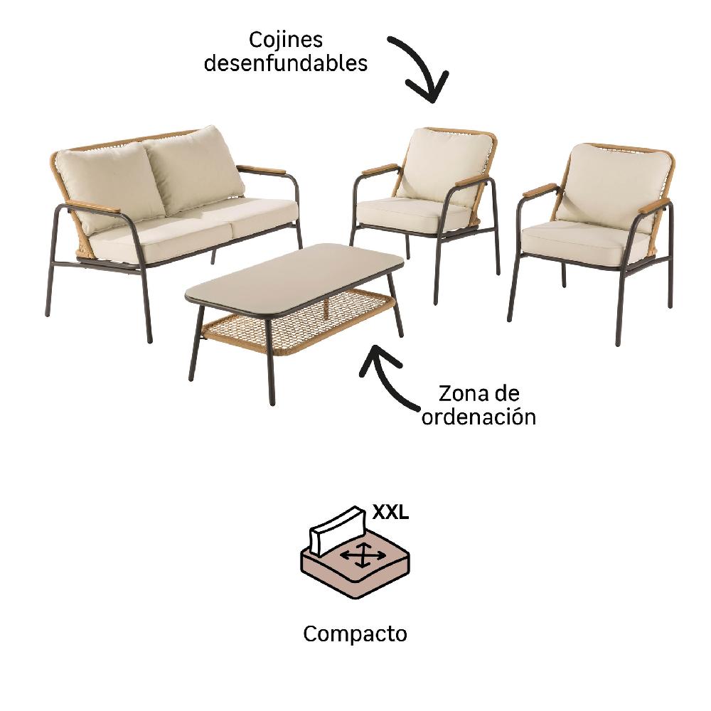 Set De Porche NATERIAL Etos De Acero Gris Para 4 Personas