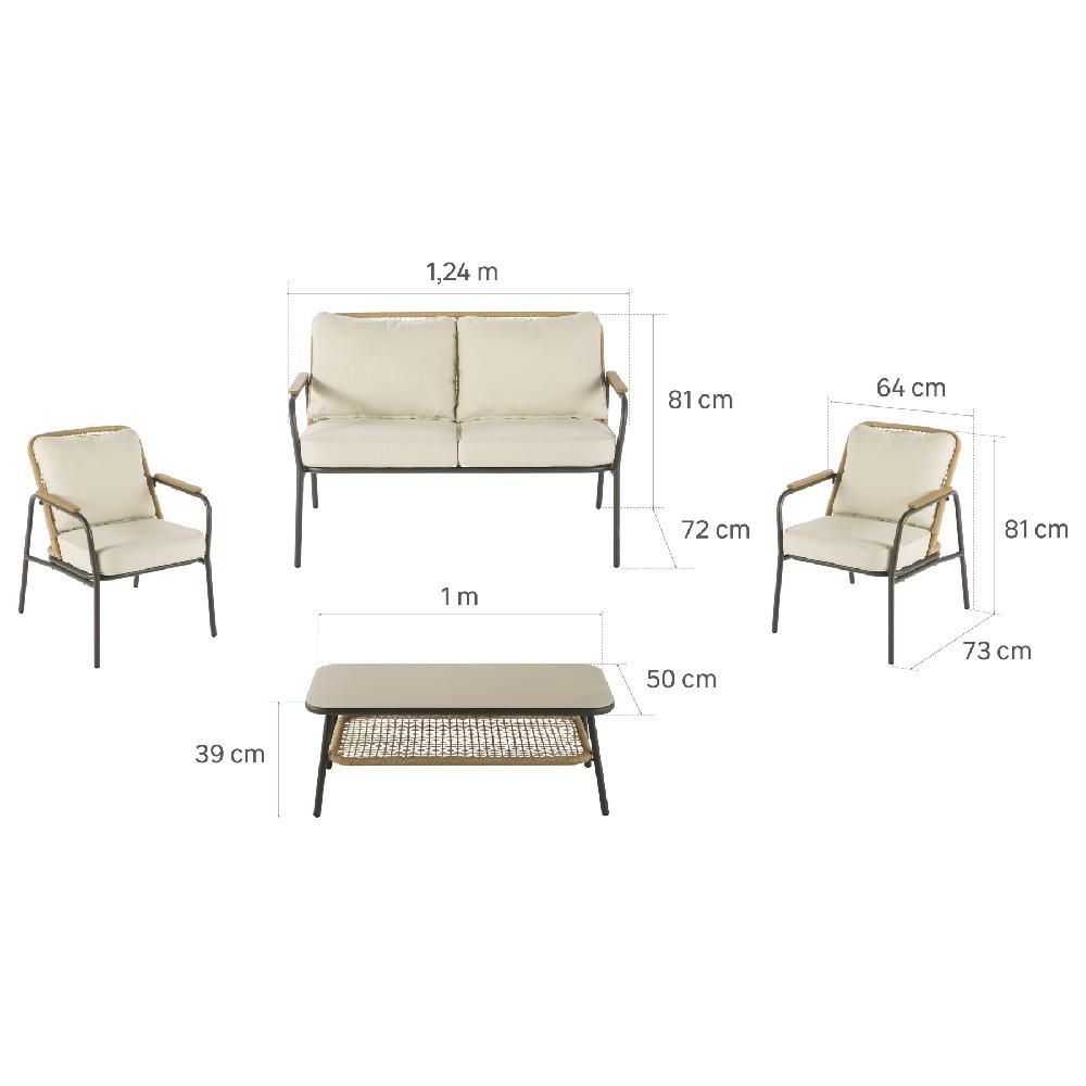 Set De Porche NATERIAL Etos De Acero Gris Para 4 Personas
