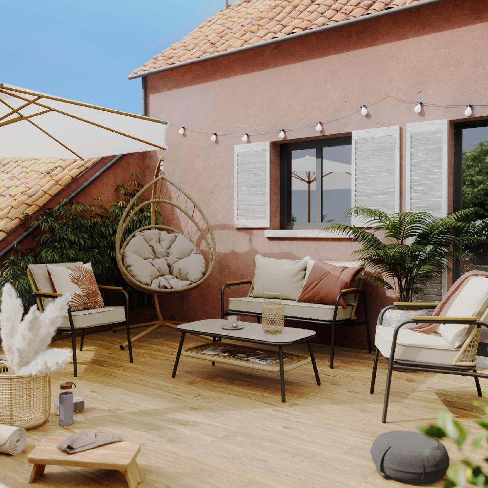 Set De Porche NATERIAL Etos De Acero Gris Para 4 Personas