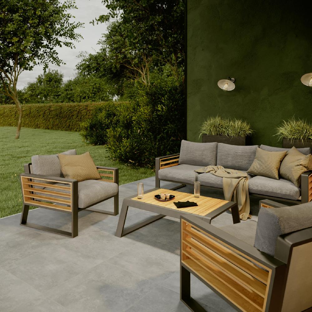 Set de porche NATERIAL Ionis de aluminio/madera para 5 personas