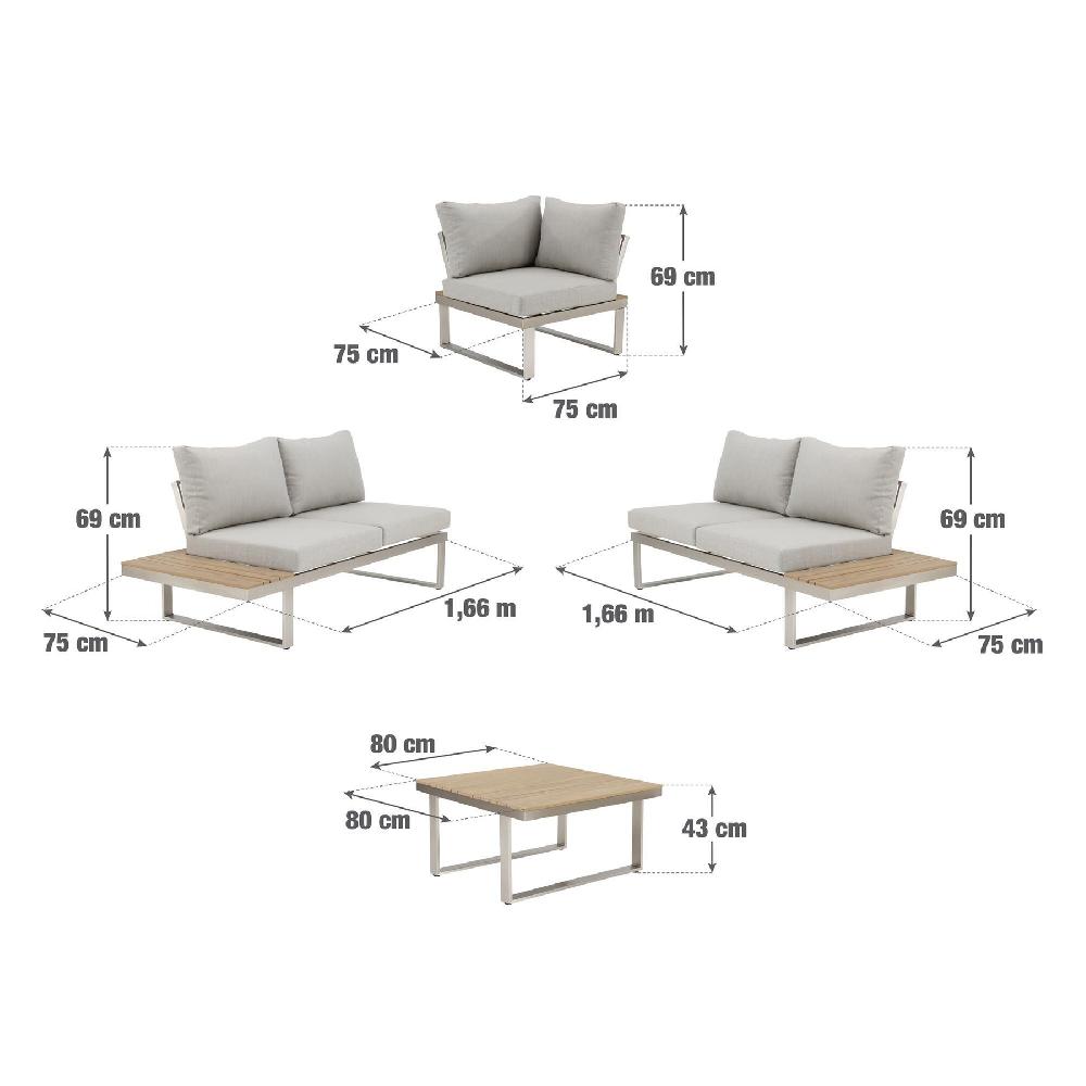 Set De Porche Naterial Menorca Beige De Aluminio Para 5 Personas
